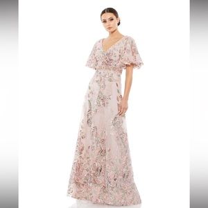 MAC DUGGAL Embellished Floral Flutter Sleeve A Line Empire Gown Style 67880